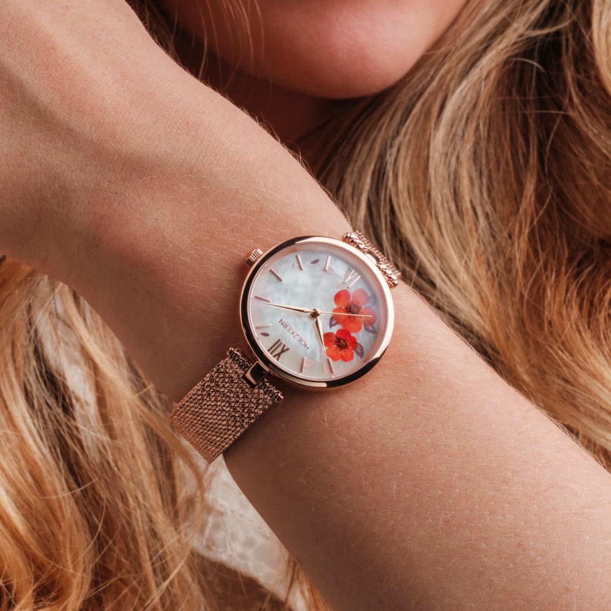 HOLZKERN | Everbloom Damen Armbanduhr (Pflaumenblüte / Roségold)