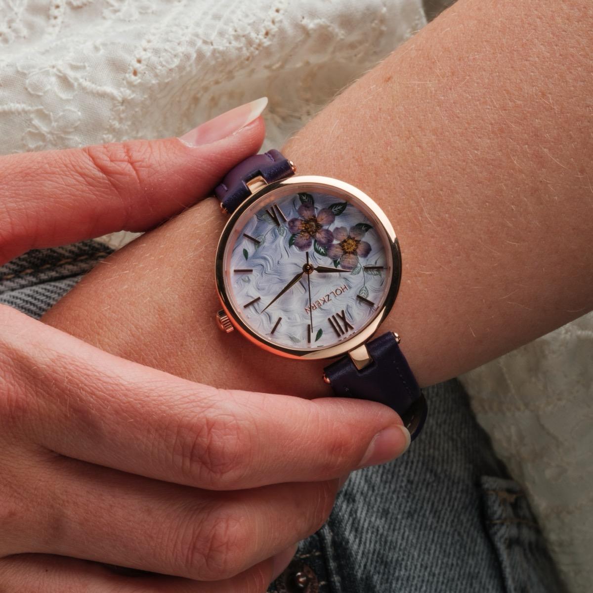 HOLZKERN | Everbloom Damen Armbanduhr (Pflaumenblüte / Violett)