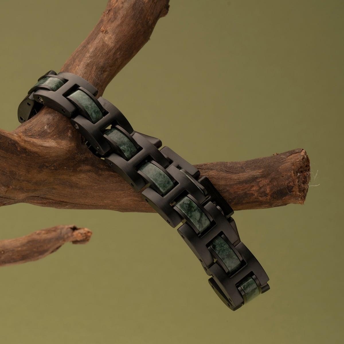 HOLZKERN | Bandlett Armband Forte Marmor grün Edelstahl schwarz
