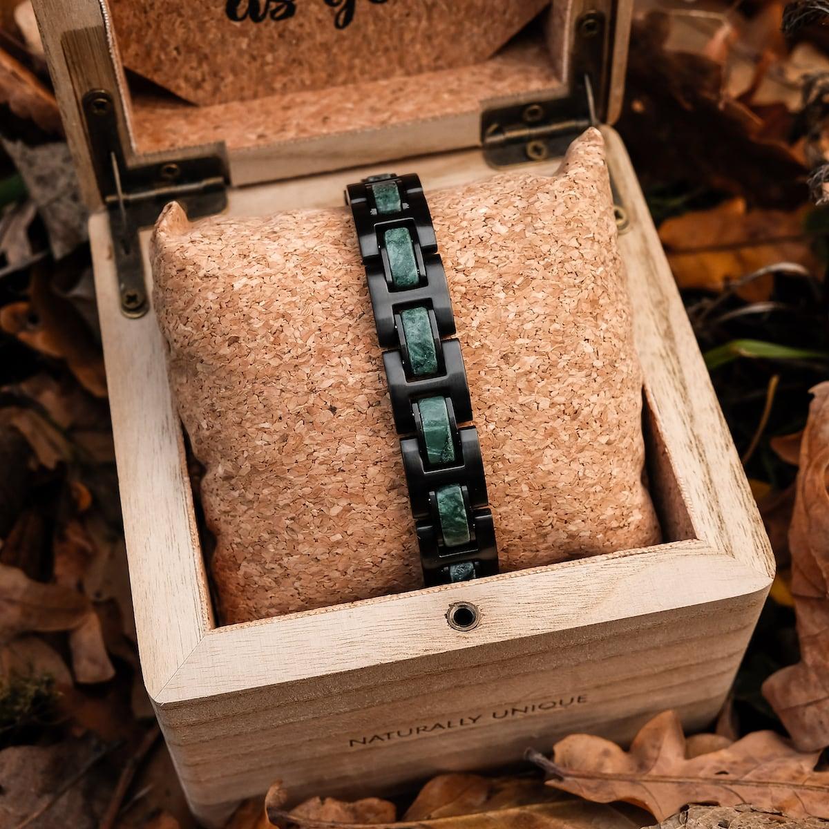 HOLZKERN | Bandlett Armband Forte Marmor grün Edelstahl schwarz