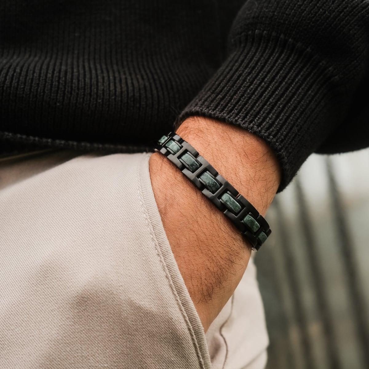 HOLZKERN | Bandlett Armband Forte Marmor grün Edelstahl schwarz