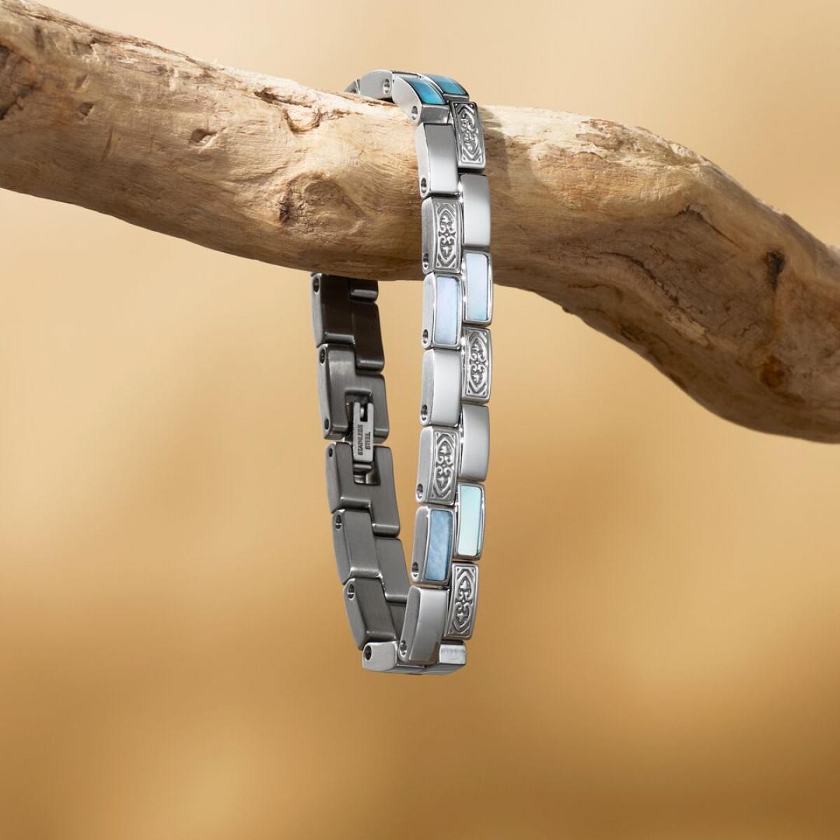 HOLZKERN | Armband Bandlett Kensington (Perlmutt / Silber)