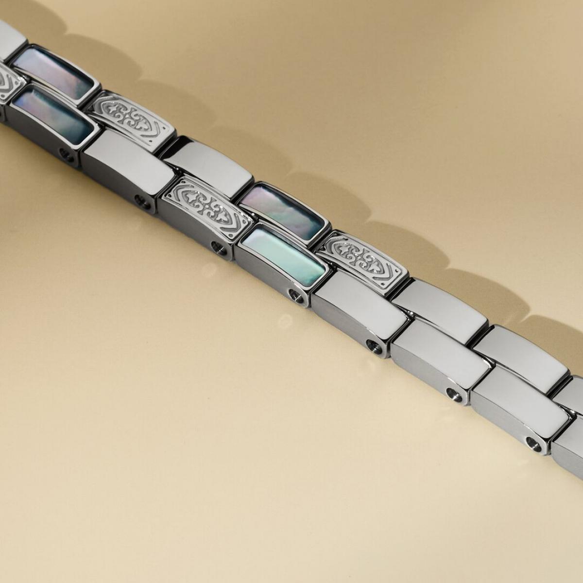 HOLZKERN | Armband Bandlett Kensington (Perlmutt / Silber)