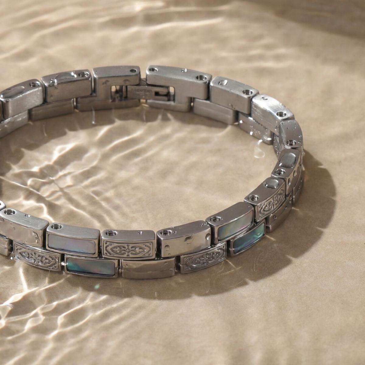 HOLZKERN | Armband Bandlett Kensington (Perlmutt / Silber)