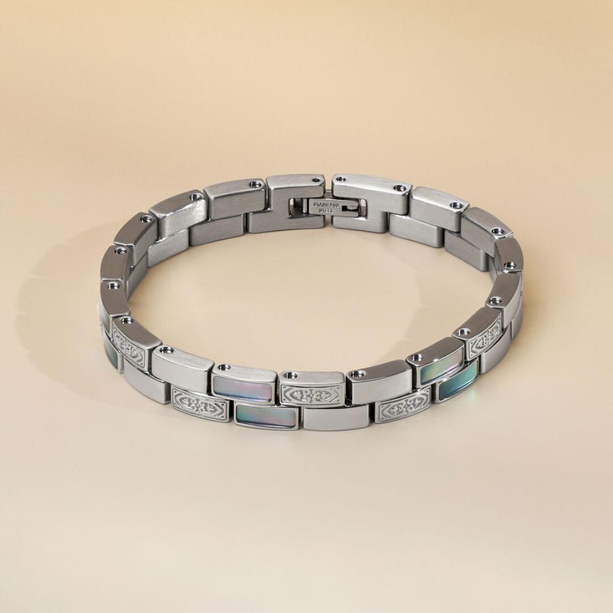 HOLZKERN | Armband Bandlett Kensington (Perlmutt / Silber)