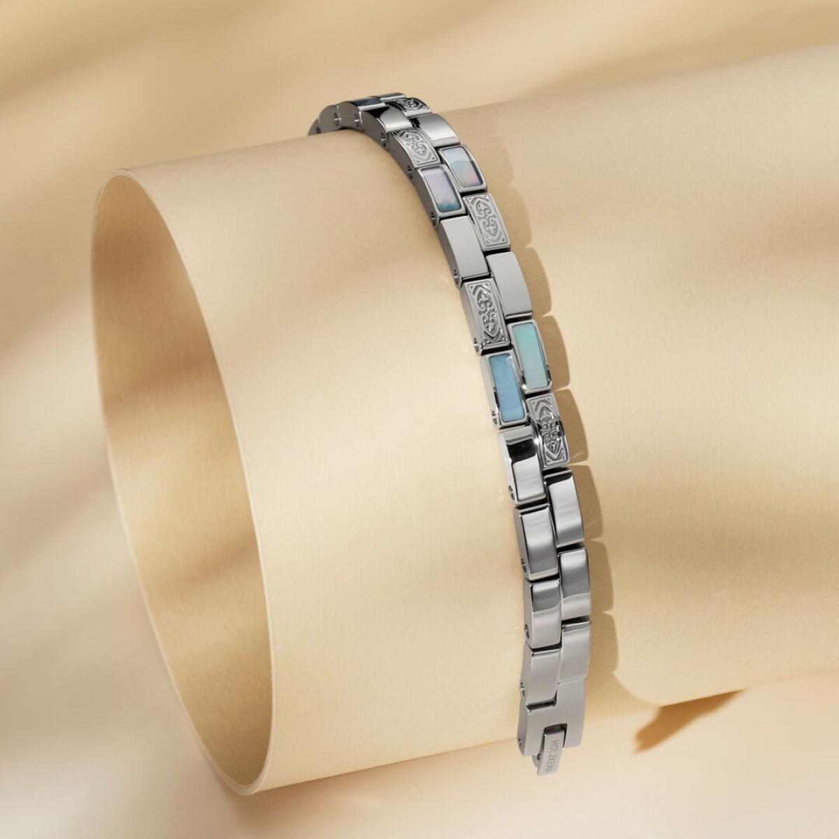 HOLZKERN | Armband Bandlett Kensington (Perlmutt / Silber)