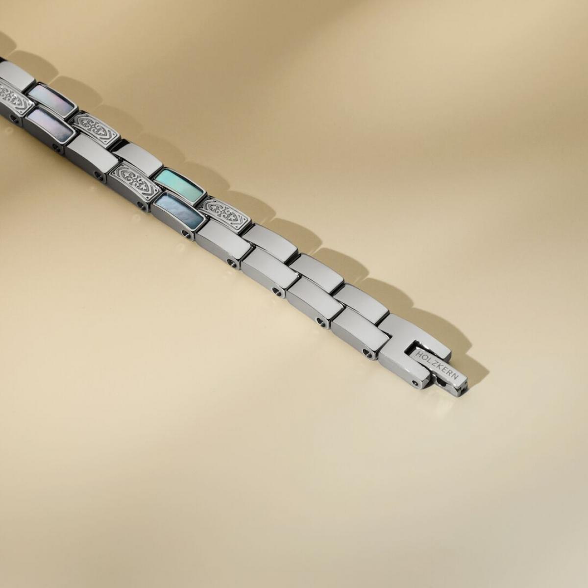 HOLZKERN | Armband Bandlett Kensington (Perlmutt / Silber)