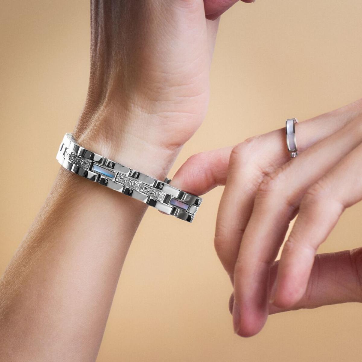 HOLZKERN | Armband Bandlett Kensington (Perlmutt / Silber)