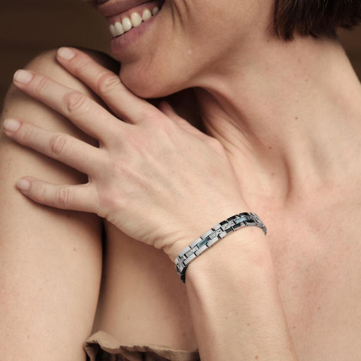 HOLZKERN | Armband Bandlett Kensington (Perlmutt / Silber)