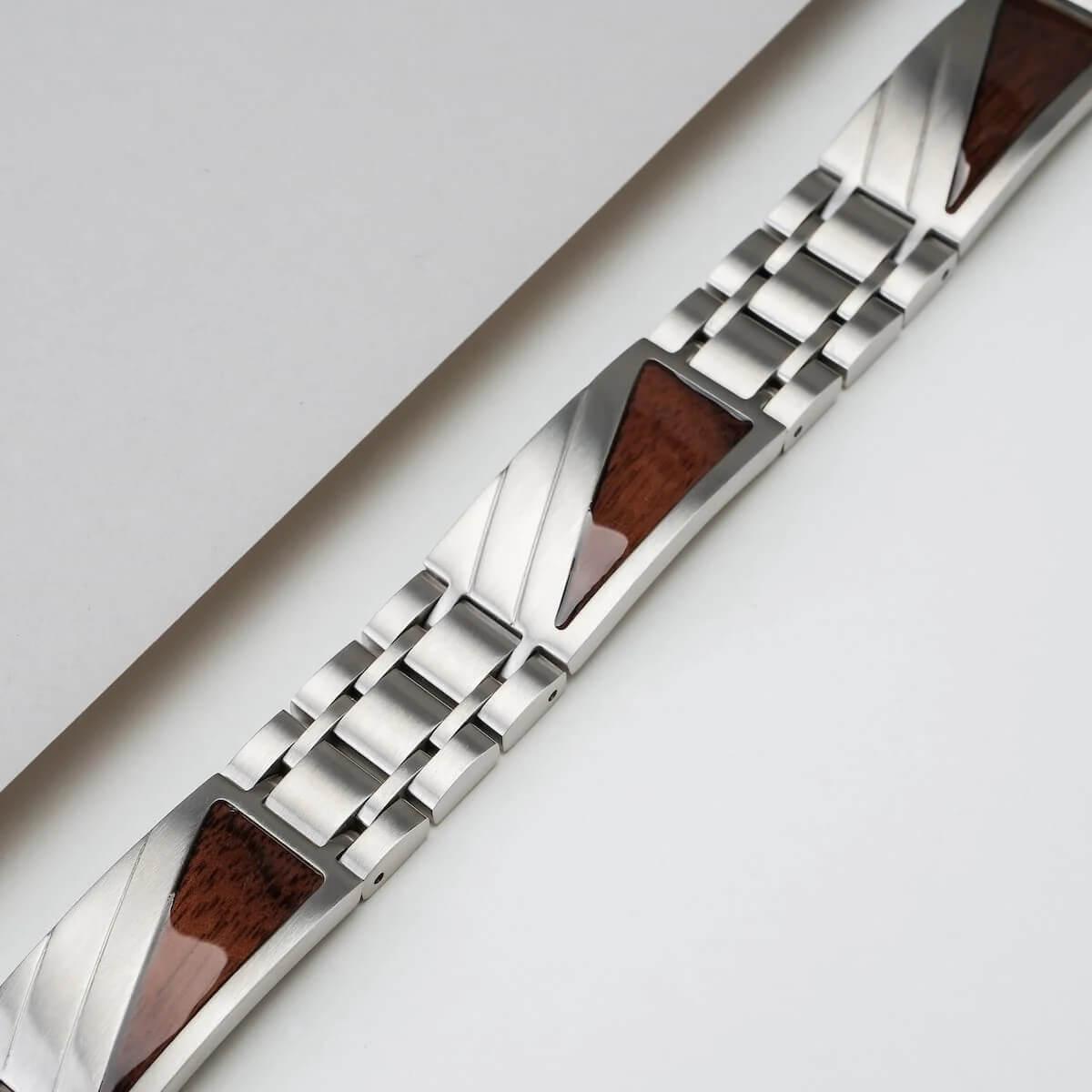 HOLZKERN | Herrenarmband Bandlett Looper Walnussholz Silber