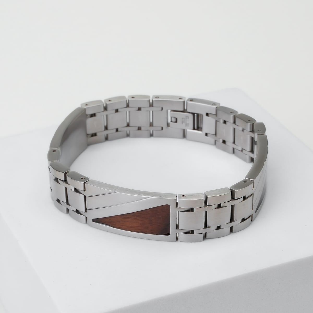 HOLZKERN | Herrenarmband Bandlett Looper Walnussholz Silber
