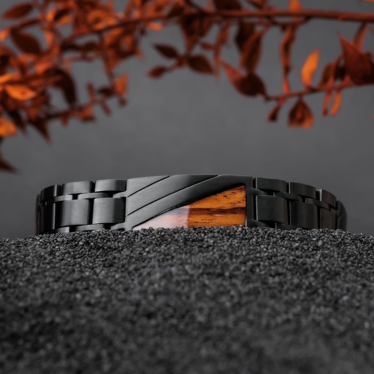 HOLZKERN | Herrenarmband Bandlett Looper Zebranoholz Schwarz