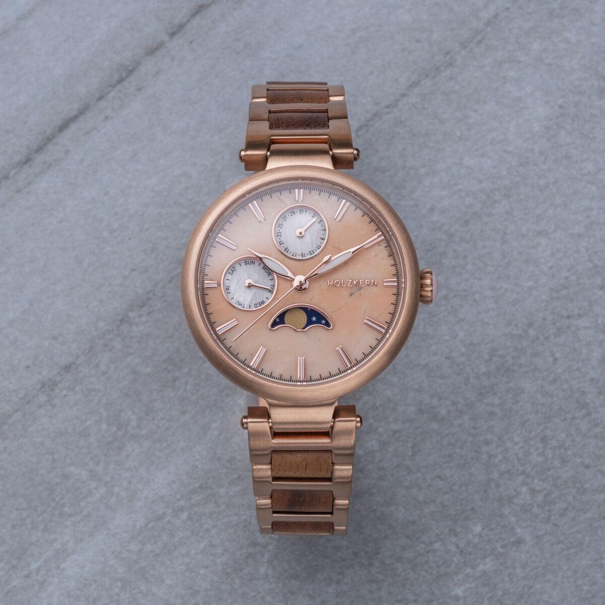 HOLZKERN | Moonbow Damen Armbanduhr (Quarzit / Walnuss)