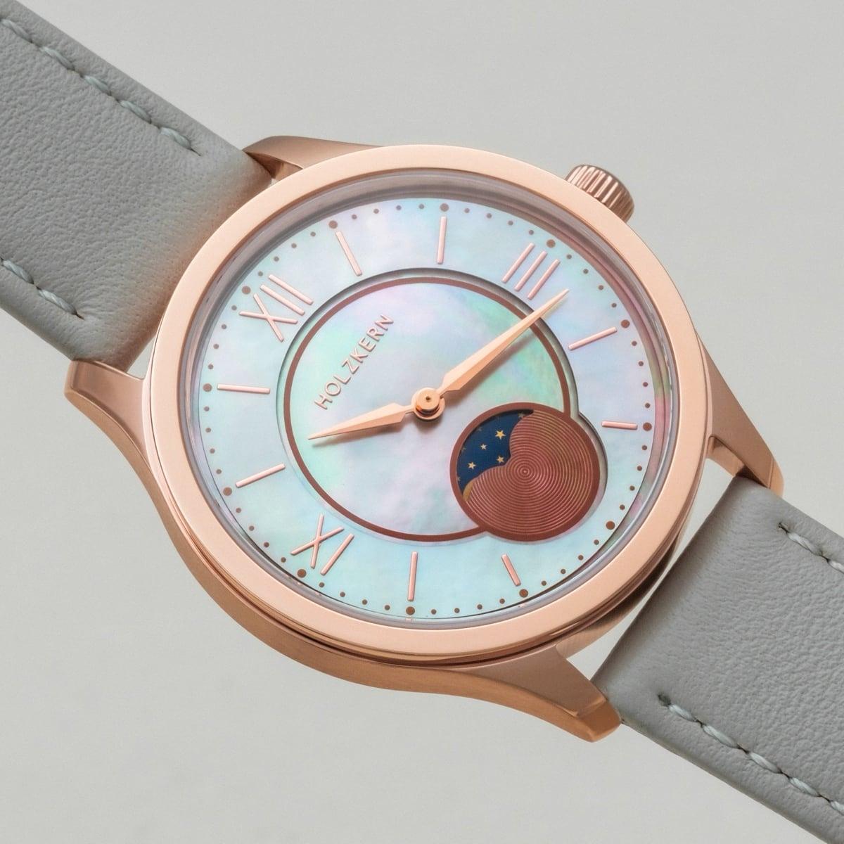 HOLZKERN | Moonray Damen Armbanduhr (Perlmutt / Grau)