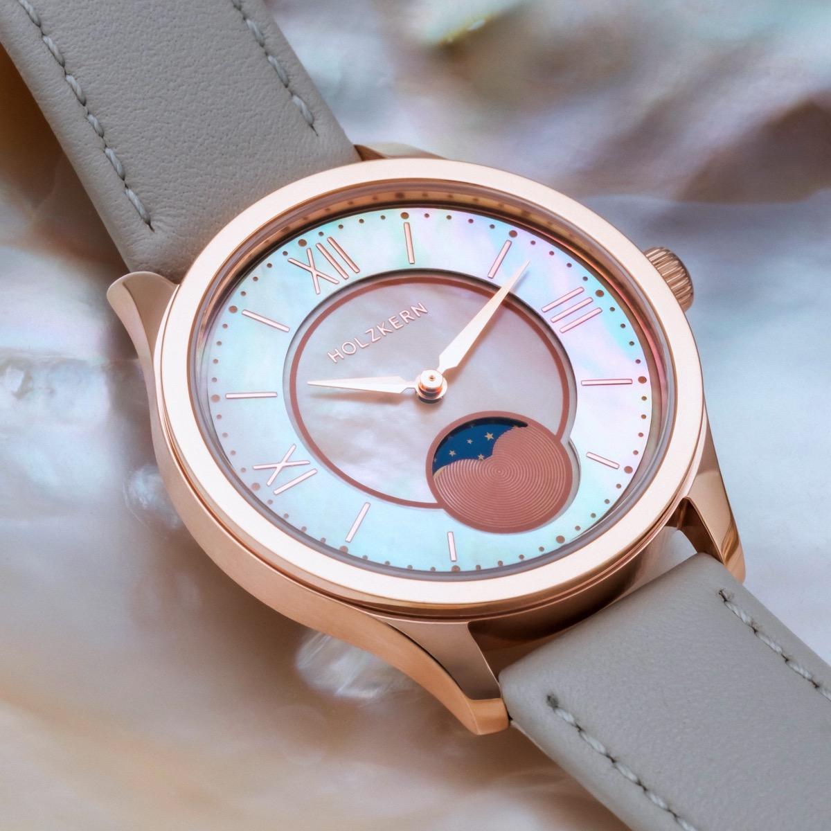 HOLZKERN | Moonray Damen Armbanduhr (Perlmutt / Grau)