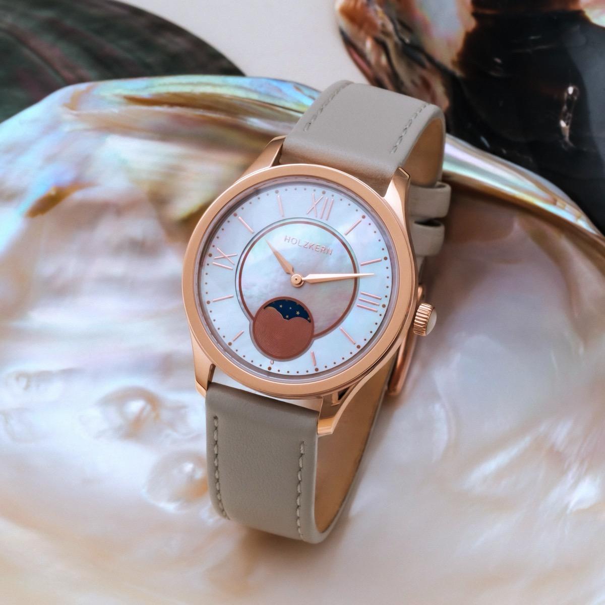 HOLZKERN | Moonray Damen Armbanduhr (Perlmutt / Grau)