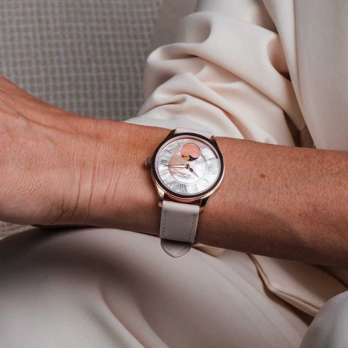 HOLZKERN | Moonray Damen Armbanduhr (Perlmutt / Grau)