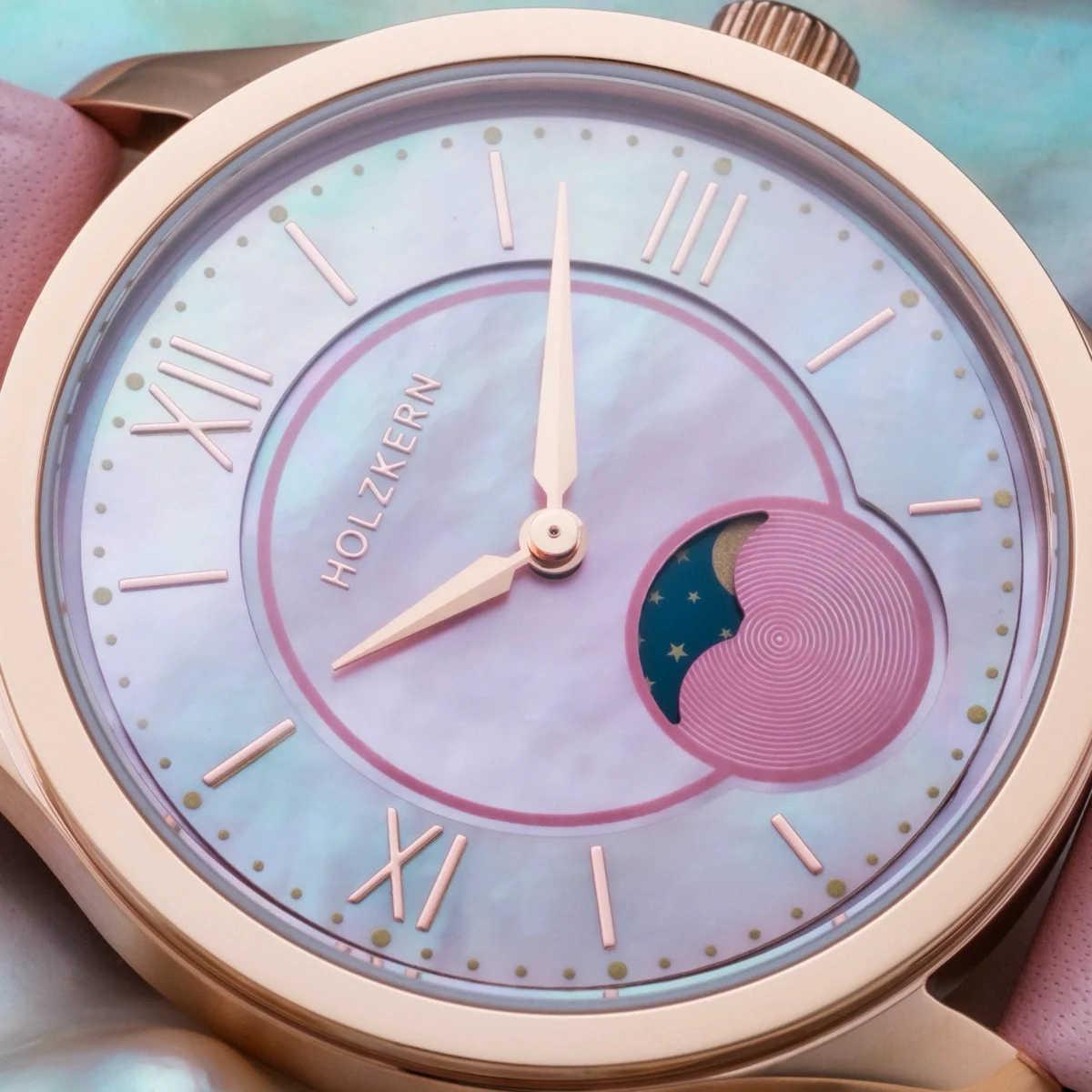HOLZKERN | Moonray Damen Armbanduhr (Perlmutt / Rosa)