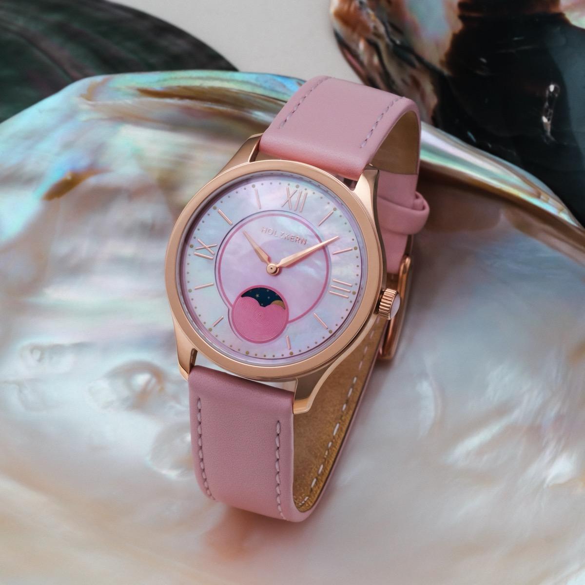 HOLZKERN | Moonray Damen Armbanduhr (Perlmutt / Rosa)