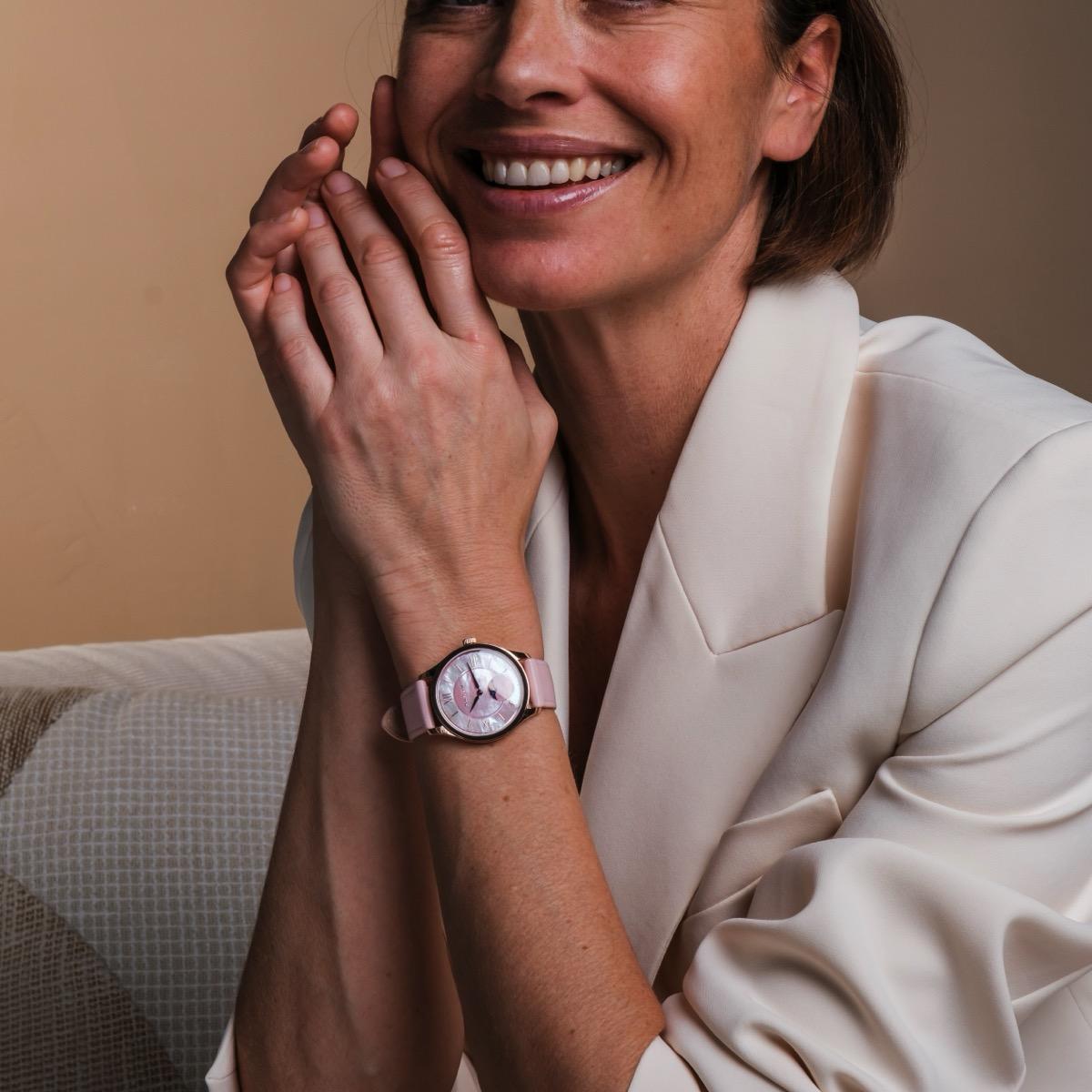 HOLZKERN | Moonray Damen Armbanduhr (Perlmutt / Rosa)