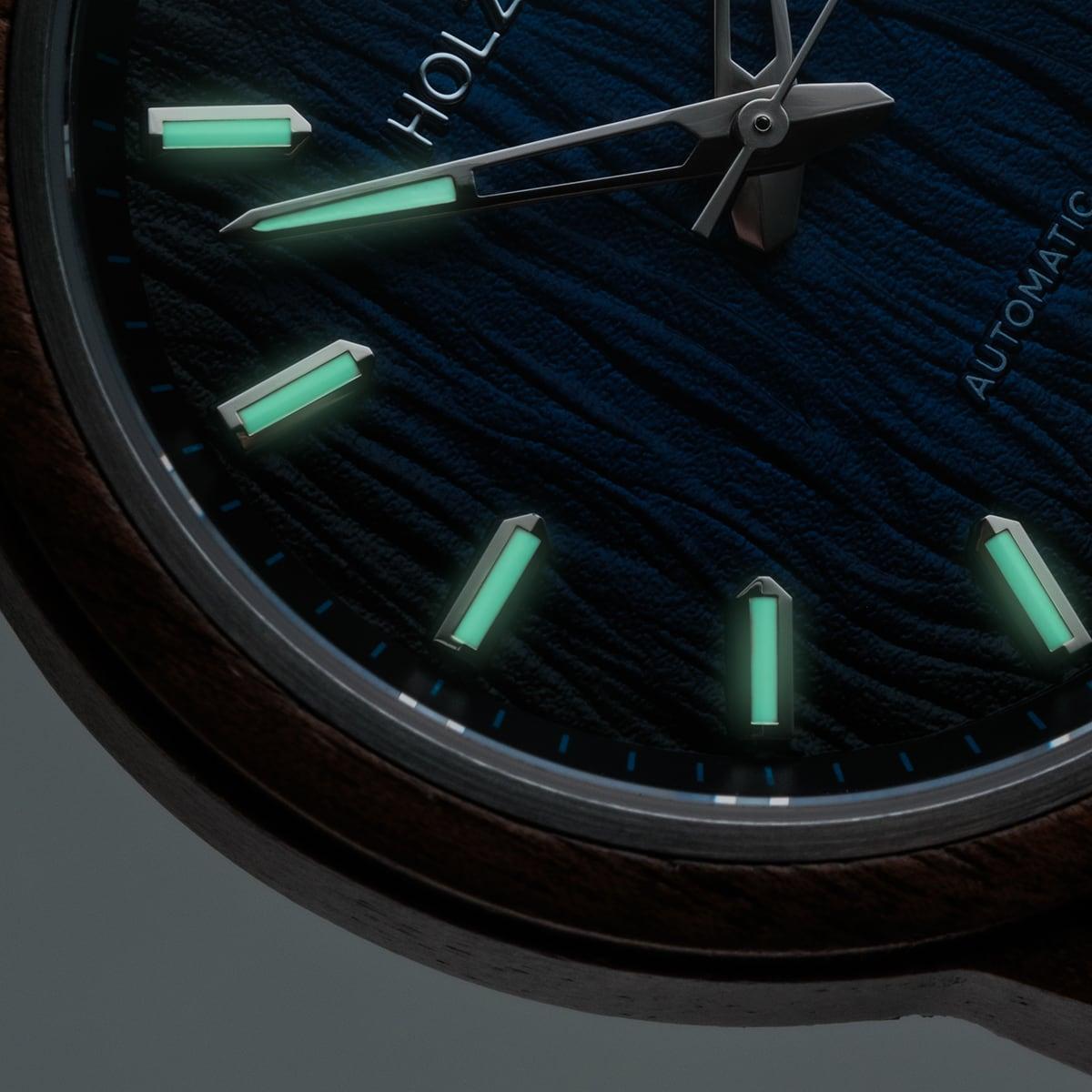 HOLZKERN | Nightbird Herren Automatikuhr (Walnuss-Blau)