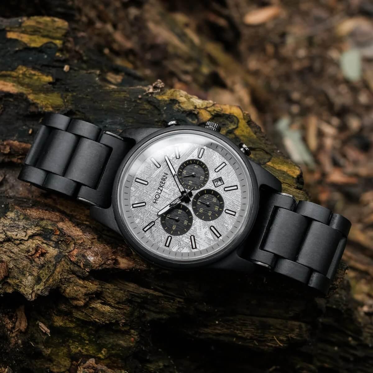 HOLZKERN | Nordwand Waldlauf Herren Chronograph (Ahornholz / Felsgrau)