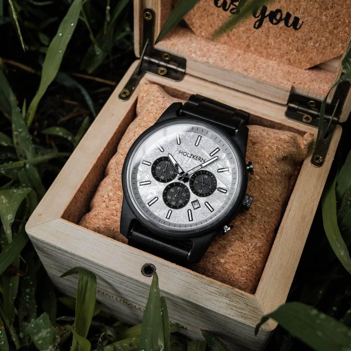 HOLZKERN | Nordwand Waldlauf Herren Chronograph (Ahornholz / Felsgrau)
