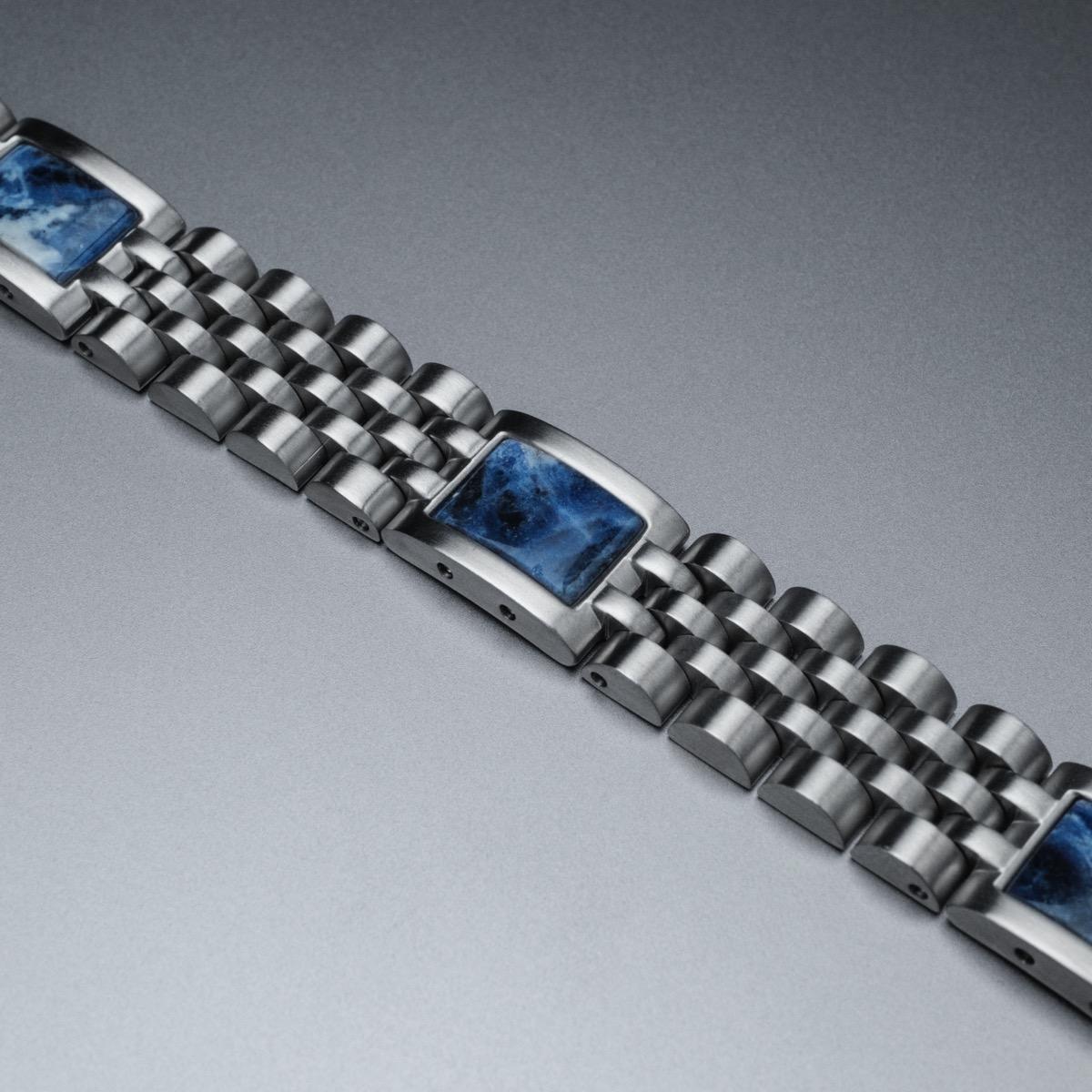 HOLZKERN | Armband Bandlett Pentachord (blauer Marmor / Silber)