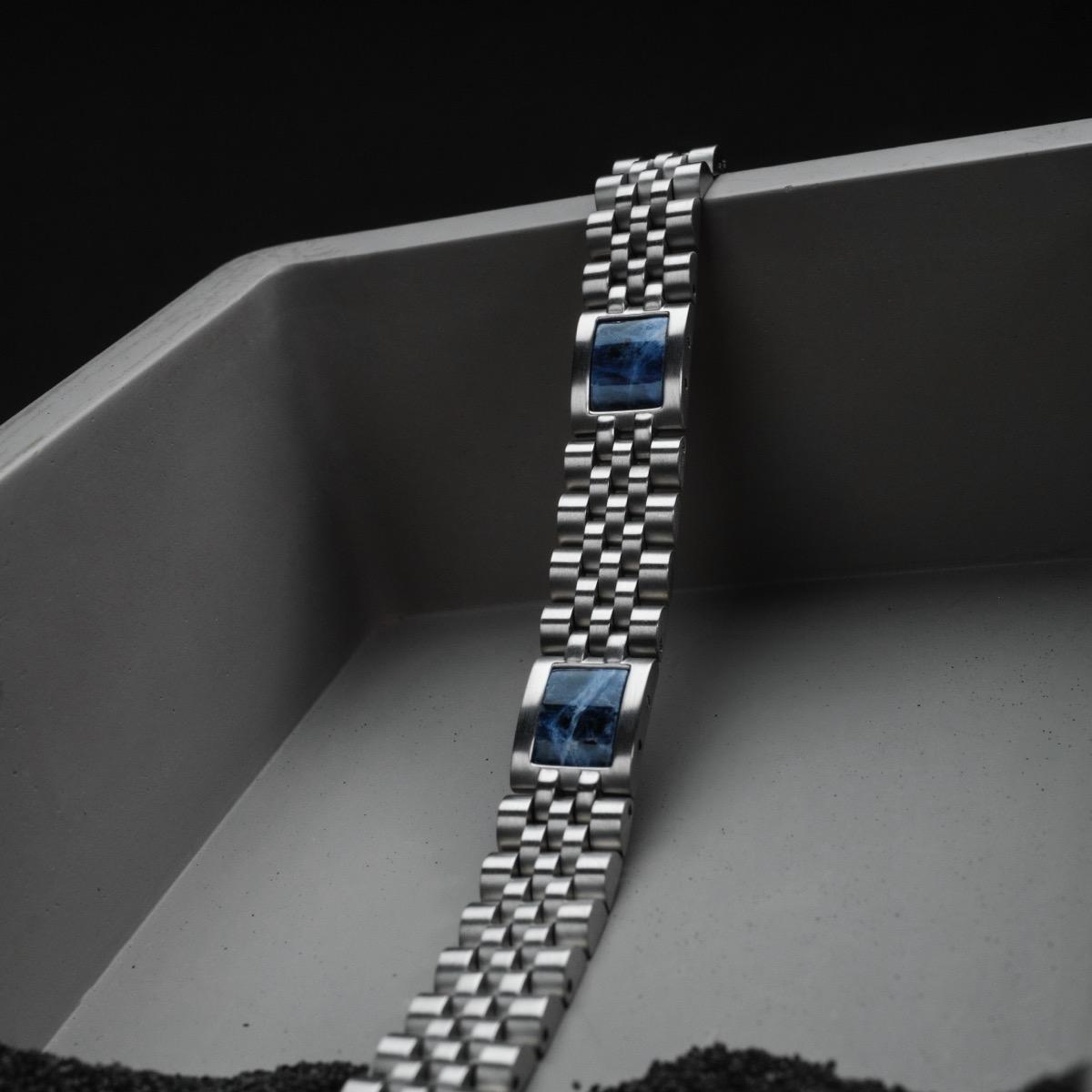 HOLZKERN | Armband Bandlett Pentachord (blauer Marmor / Silber)