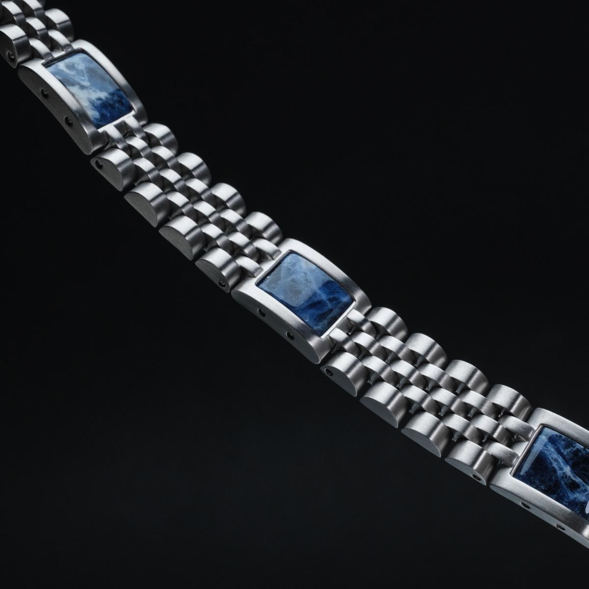 HOLZKERN | Armband Bandlett Pentachord (blauer Marmor / Silber)