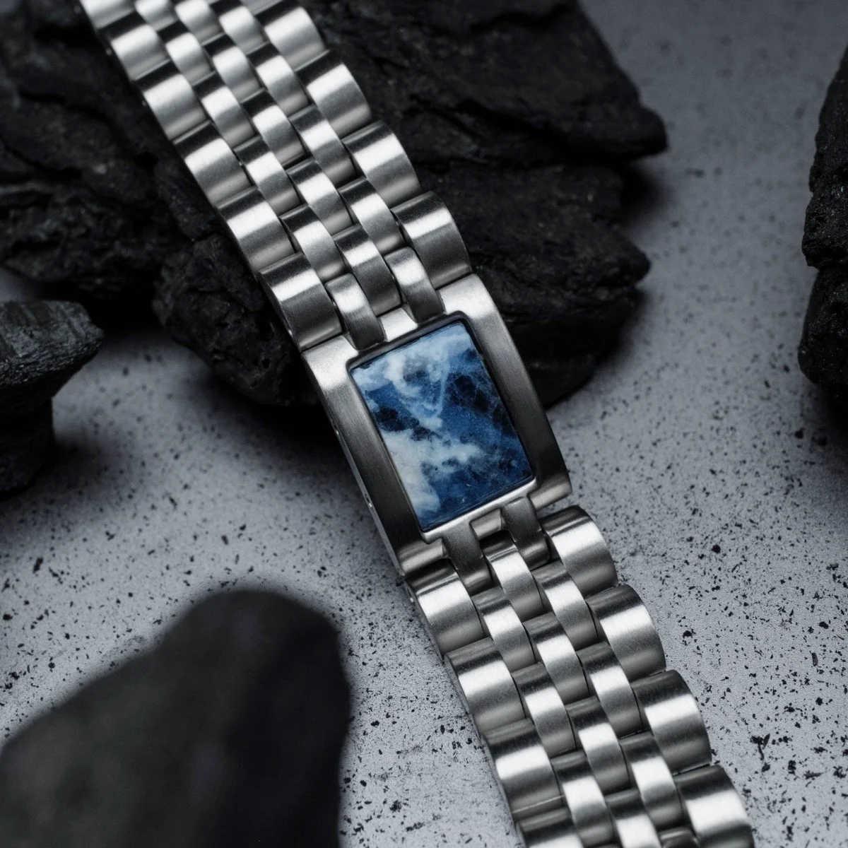 HOLZKERN | Armband Bandlett Pentachord (blauer Marmor / Silber)