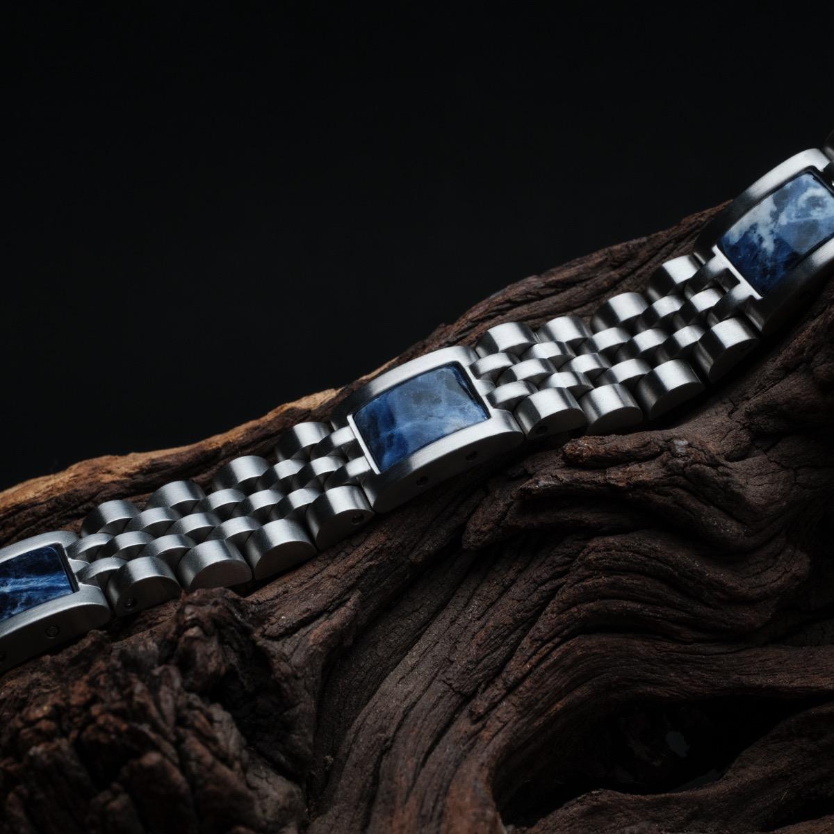 HOLZKERN | Armband Bandlett Pentachord (blauer Marmor / Silber)
