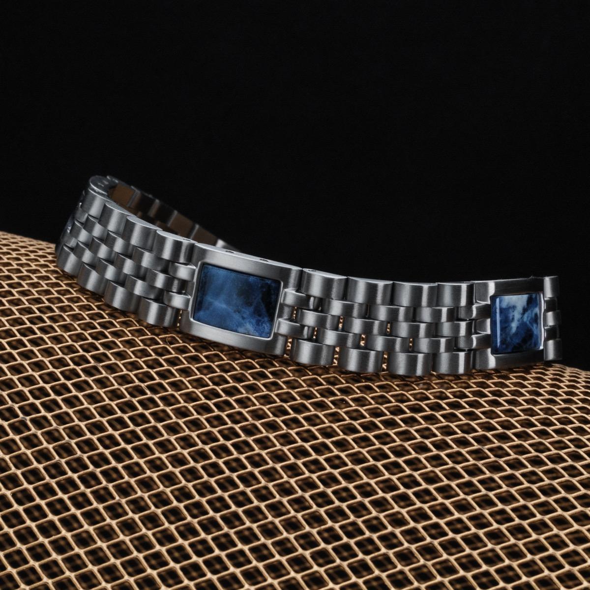 HOLZKERN | Armband Bandlett Pentachord (blauer Marmor / Silber)