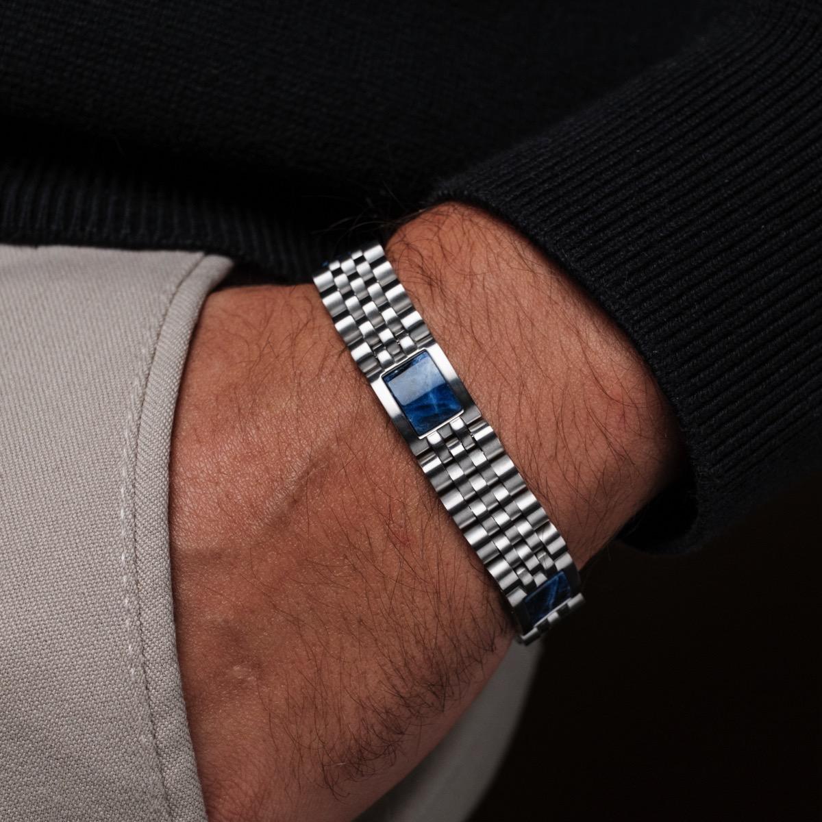 HOLZKERN | Armband Bandlett Pentachord (blauer Marmor / Silber)