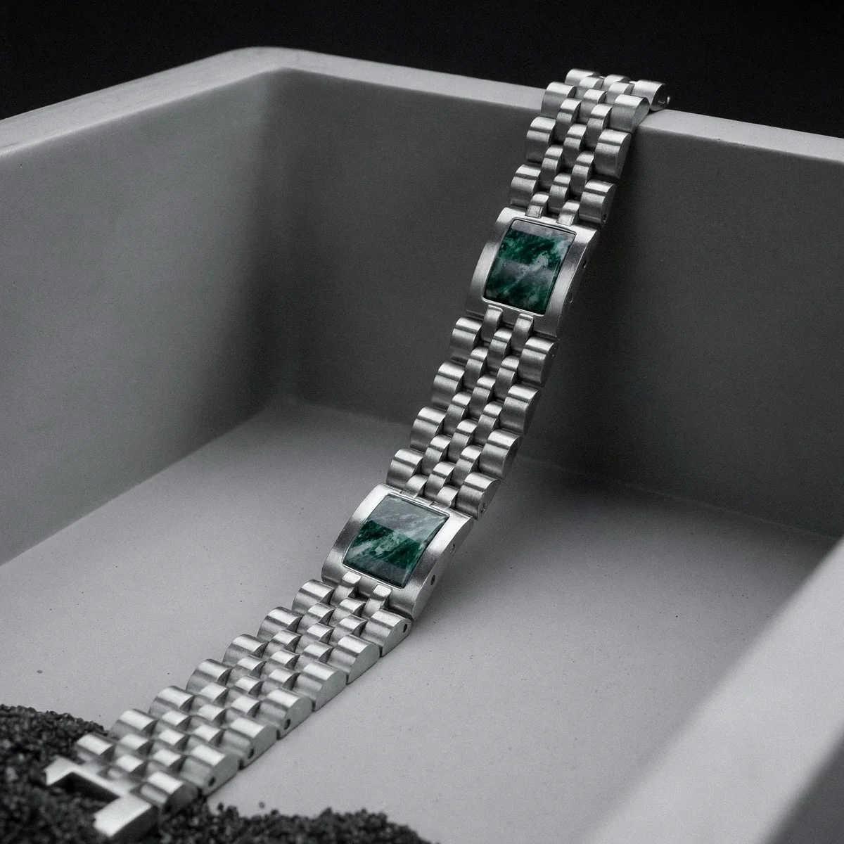 HOLZKERN | Armband Bandlett Pentachord (grüner Marmor / Silber)