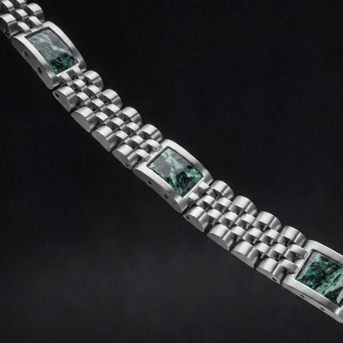 HOLZKERN | Armband Bandlett Pentachord (grüner Marmor / Silber)