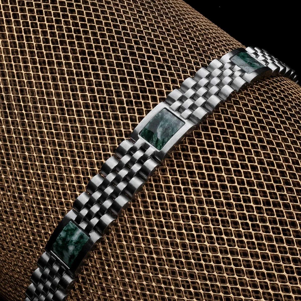 HOLZKERN | Armband Bandlett Pentachord (grüner Marmor / Silber)