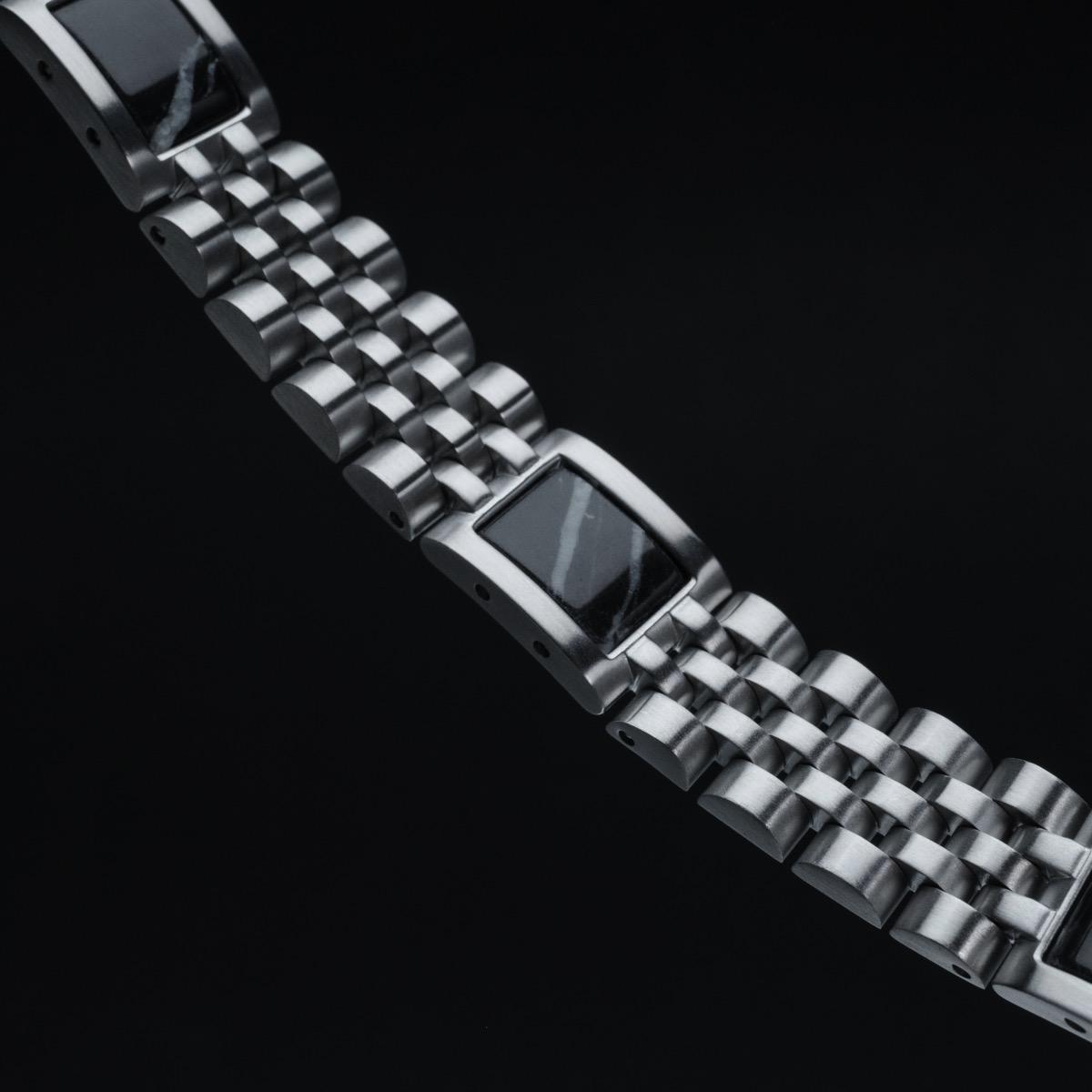 HOLZKERN | Armband Bandlett Pentachord (schwarzer Marmor / Silber)