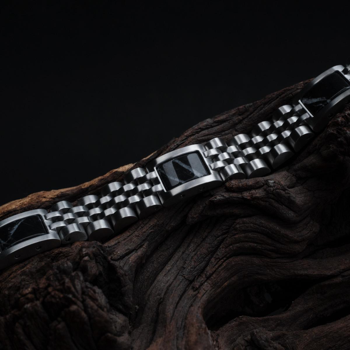 HOLZKERN | Armband Bandlett Pentachord (schwarzer Marmor / Silber)