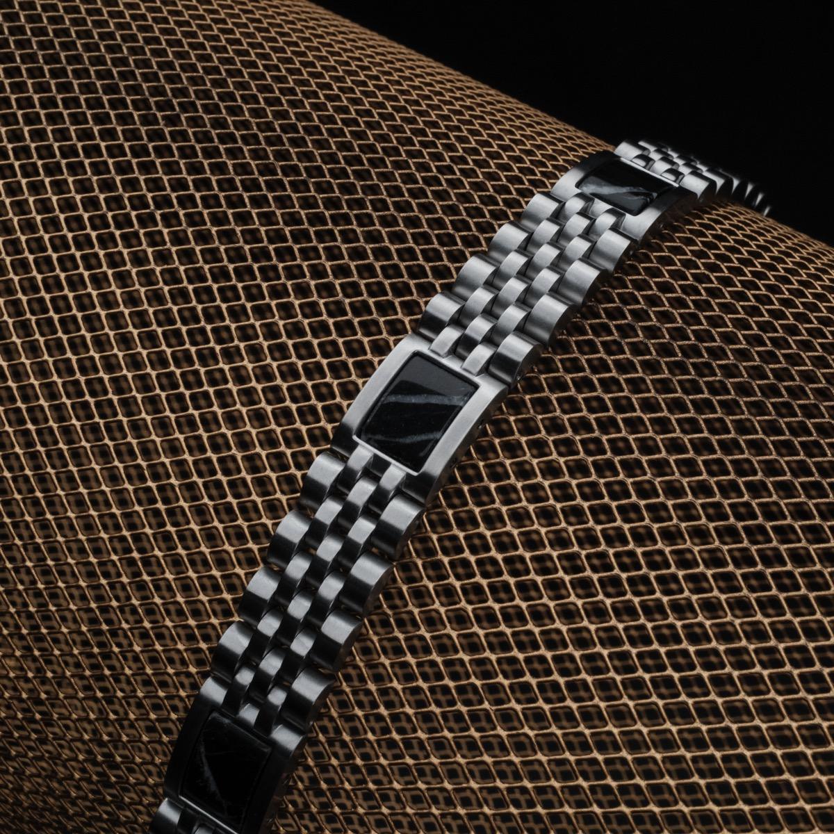 HOLZKERN | Armband Bandlett Pentachord (schwarzer Marmor / Silber)