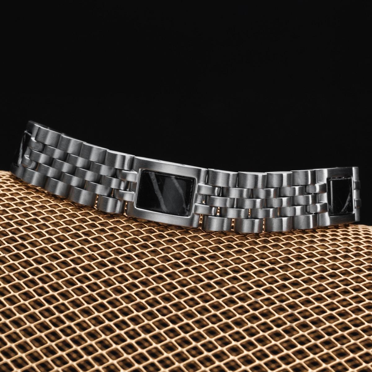 HOLZKERN | Armband Bandlett Pentachord (schwarzer Marmor / Silber)