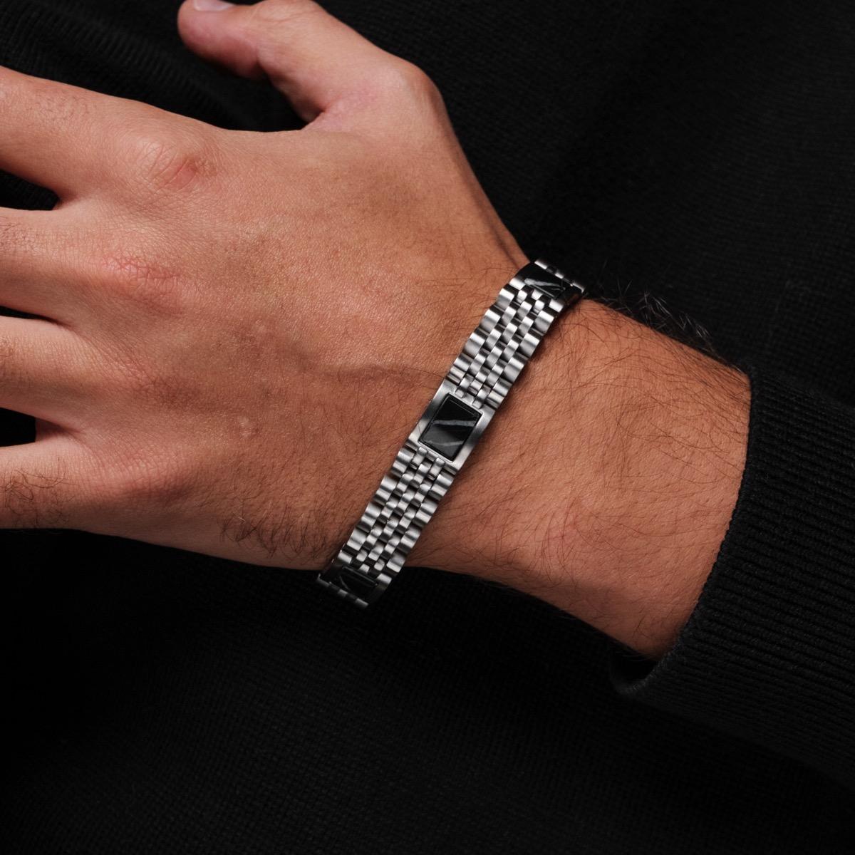 HOLZKERN | Armband Bandlett Pentachord (schwarzer Marmor / Silber)