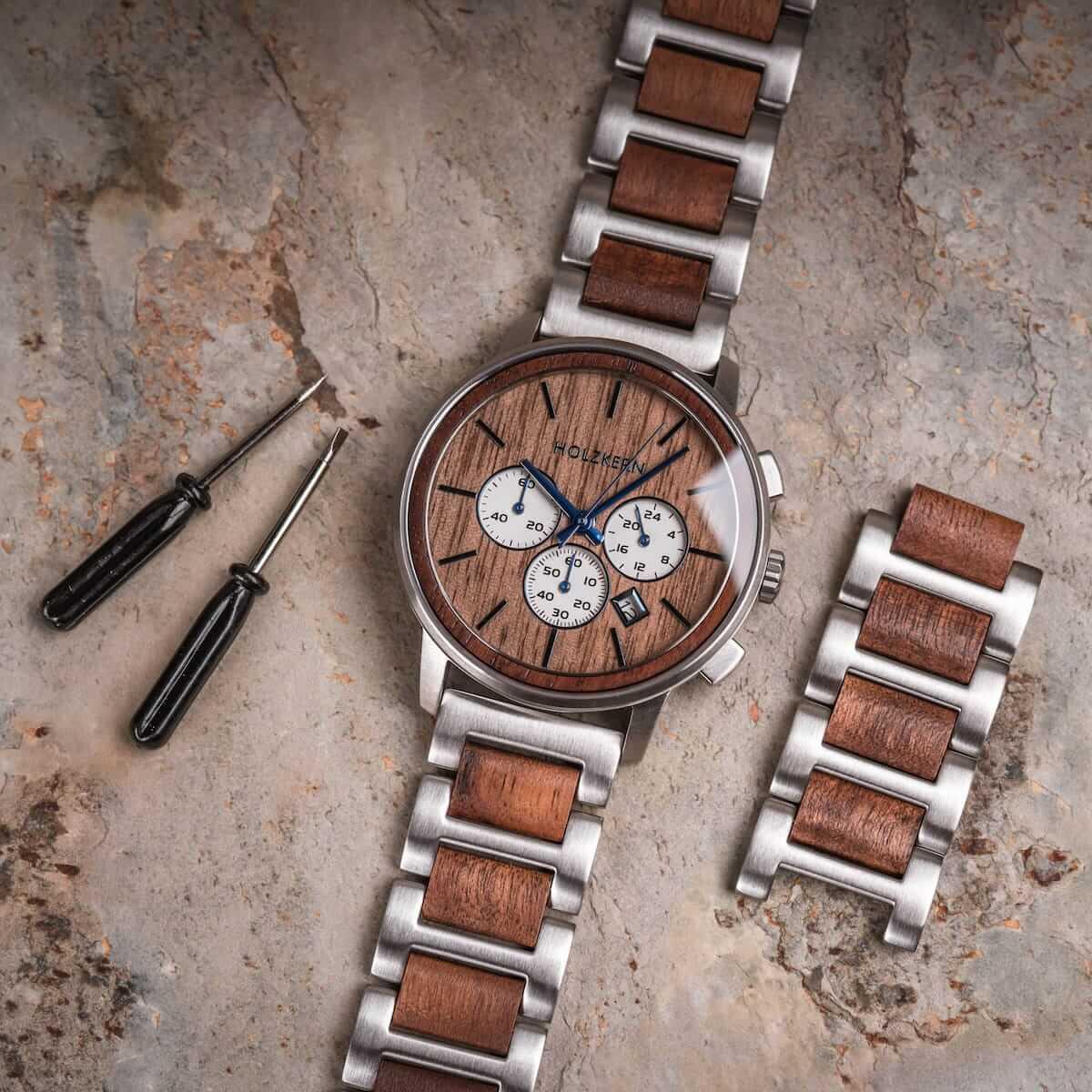 HOLZKERN | Sauvestre Shape Herren Chronograph Holzarmbanduhr