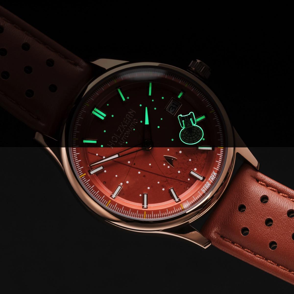 HOLZKERN | Star Trek NCC 1701 D Herren Armbanduhr (Jaspis / Rot)