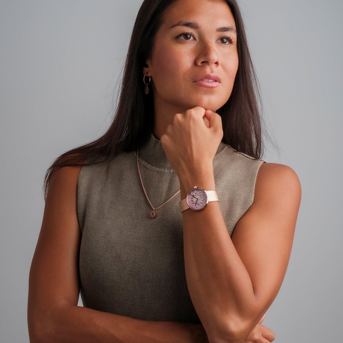 HOLZKERN | Suncatcher Damen Armbanduhr (Perlmutt / Roségold)