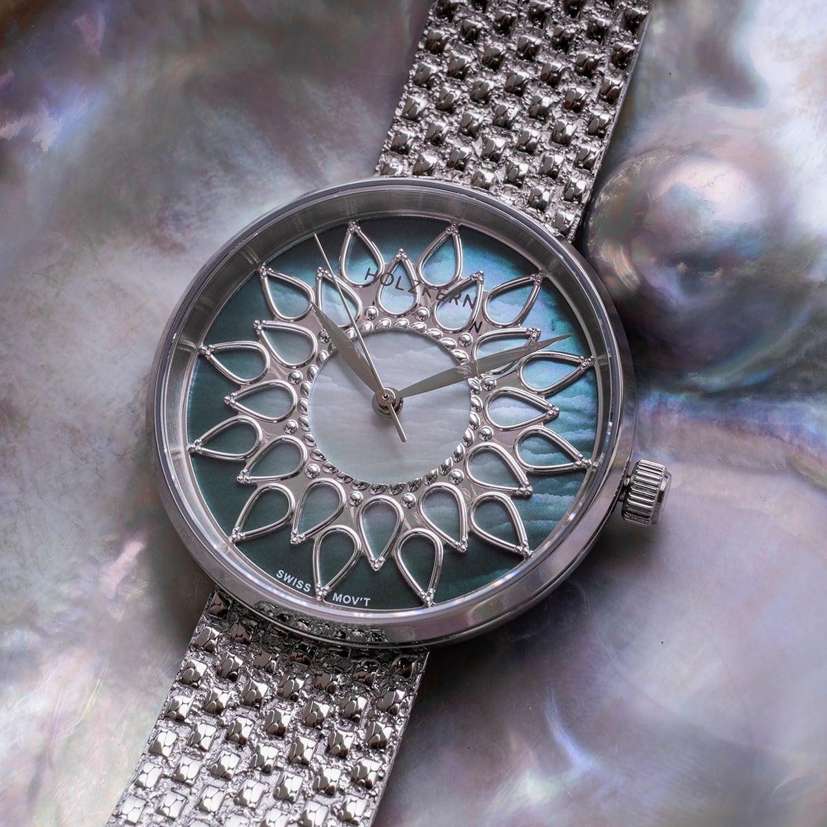 HOLZKERN | Suncatcher Damen Armbanduhr (Perlmutt / Silber)