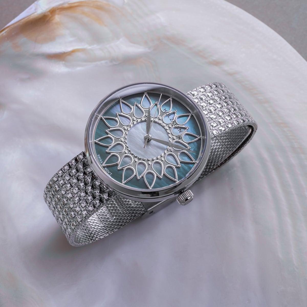 HOLZKERN | Suncatcher Damen Armbanduhr (Perlmutt / Silber)