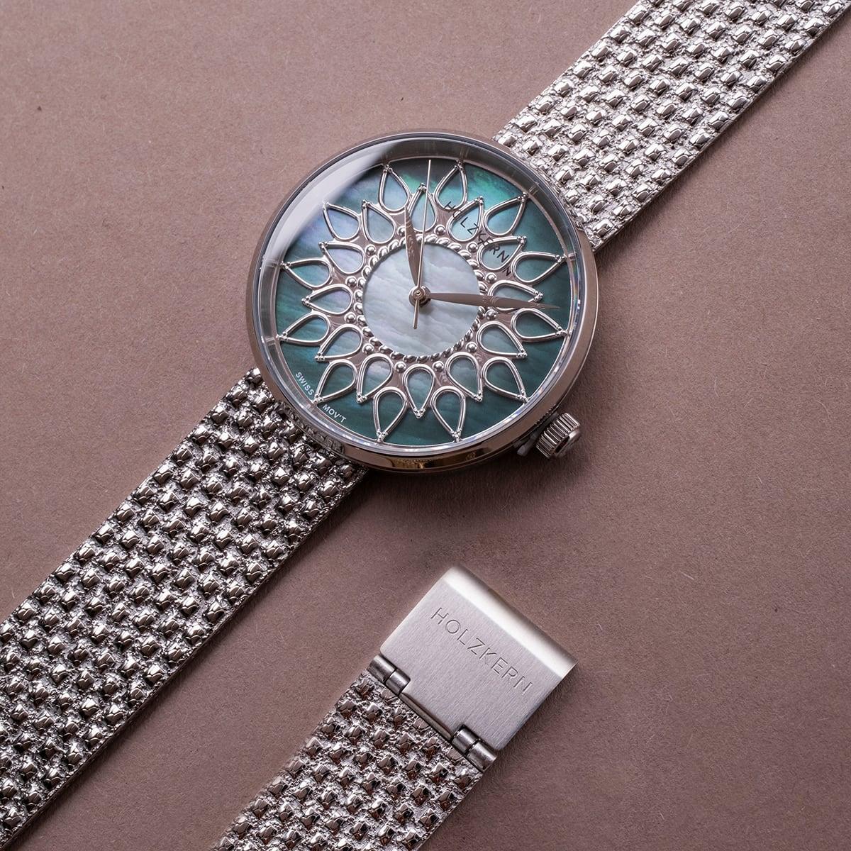 HOLZKERN | Suncatcher Damen Armbanduhr (Perlmutt / Silber)