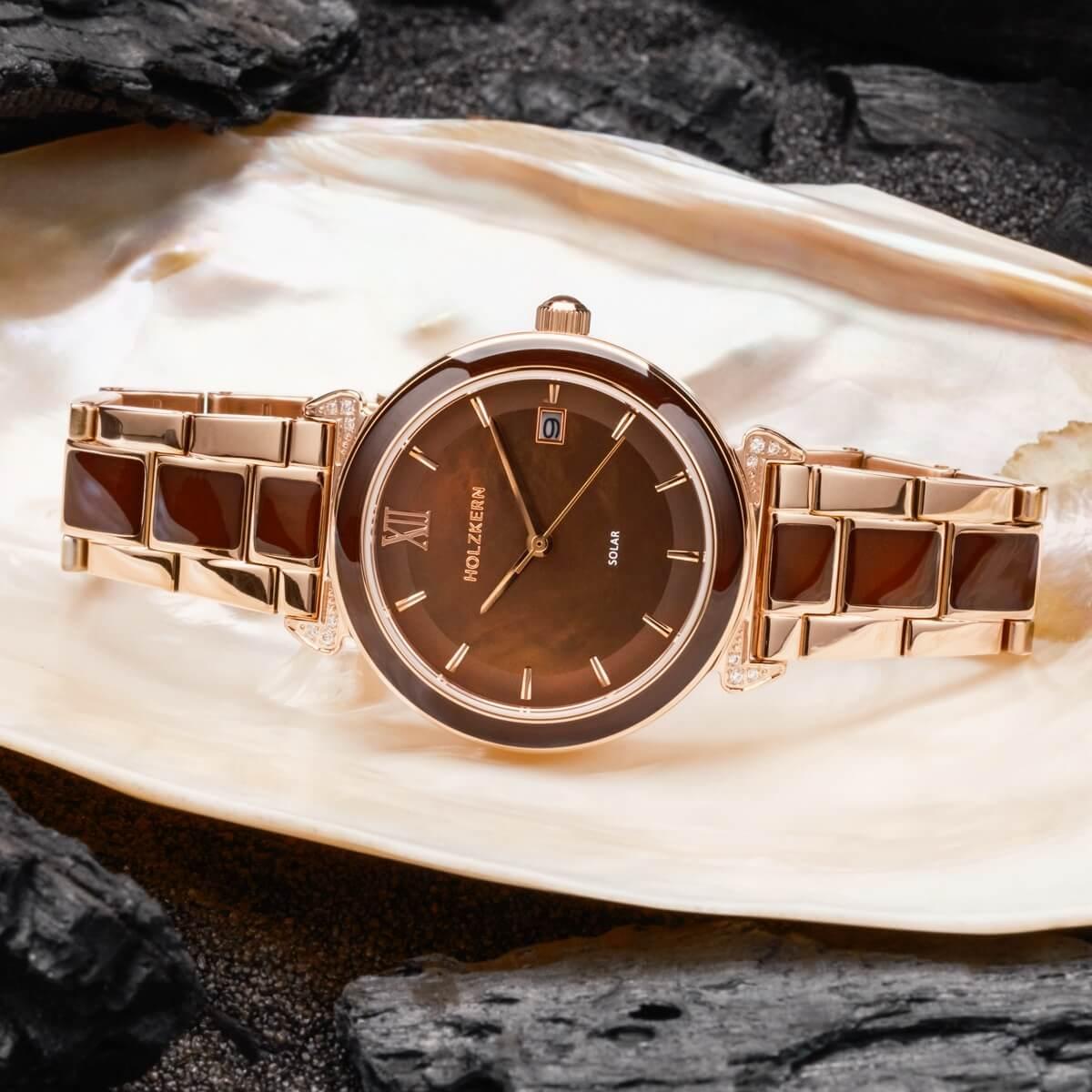 HOLZKERN | Sunglister Damen Solararmbanduhr (braun)