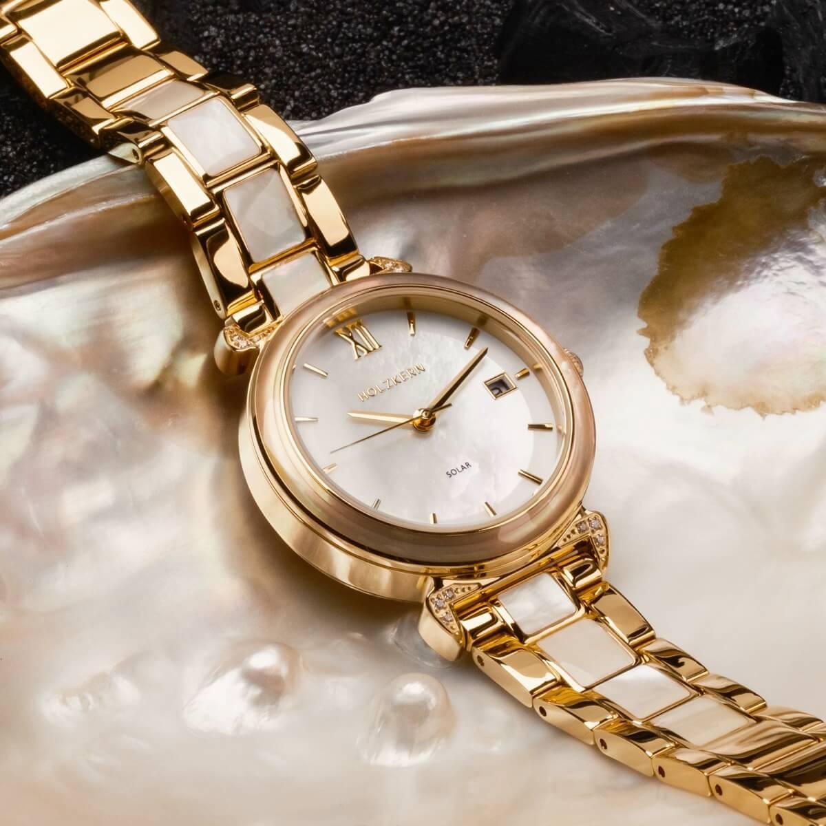 HOLZKERN | Sunglister Damen Solararmbanduhr (weiß)
